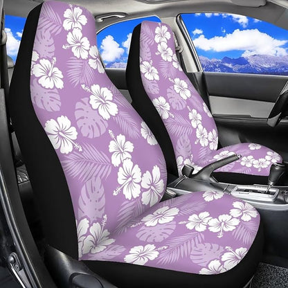 Hawaiian Florals Front Car Seat Cover Hibiscus Automobile Front Seat Covers Set of 2 Stretch Polyester Fabric Cover Universal Fit for Cars SUV Sedans - Image 2