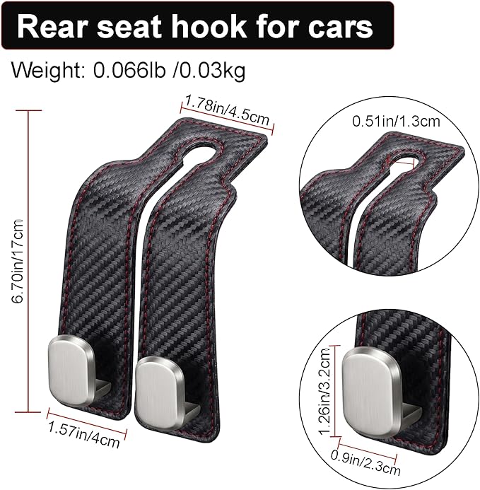 Car Seat Headrest Storage Hooks - 2 Pack Dual Hangers Design Organization Accessories, Car Interior Gadgets to Add Extra Holder and Hook for Purses,Bags,Coat and Handbag - Image 2