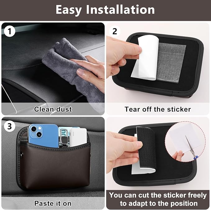 Car Seat Side Storage Pocket, Small Car Seat Organizers PU Leather Car Console Organizer Pocket Multifunctional Console Side Organizer Bag for Phone, Keys, Sunglass, Wallet (1Pack, Brown) - Image 3