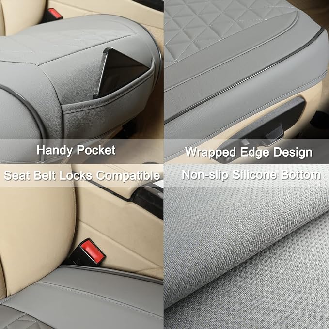 Black Panther Luxury Faux Leather Car Seat Cover Front Bottom Seat Cushion Cover, Anti-Slip and Wrap Around The Bottom, Fits 95% of Vehicles - 1 Piece,Light Gray - Image 4