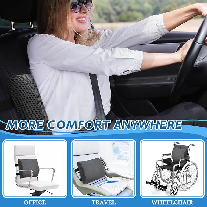 Lumbar Support Pillow for Office Chair, Back Support, Memory Foam, Grey | Improve Sitting Posture & Back Pain Relief. Lumbar Pillow Fits Office, Gaming & Car Chairs with Adjustable Dual Straps - Image 6