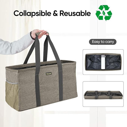 BALEINE Extra Large Utility Tote Bag with Reinforced Wire Frame, Reusable Grocery Bag for Shopping, Picnic (Beige, 22''x12''x10'') - Image 2