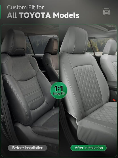 GIANT PANDA 2PCS Front Car Seat Cover for Toyota Rav4 Camry Highlander Corolla Prius Corolla Cross Venza Avalon, Faux Leather Bucket Seat Covers (Grey) - Image 3