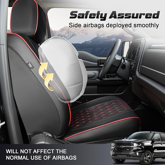 Seat Covers for Silverado/Sierra| Waterproof Leather Pickup Truck Custom Seatcovers Full Set for Chevy Silverado GMC Sierra 2014-2018 1500, 2015-2019 2500HD 3500HD Crew Double Extended Cab - Image 3