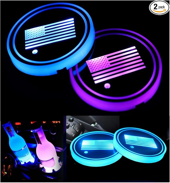 2PCS LED Car Cup Holder Lights, Light up Car Coasters for Cup Holders | 7 Color-Changing Light Up Cup Holder Insert Coasters, Waterproof Car Accessories for Teens, Car Gifts for Men & Women by Thebestautoparts
