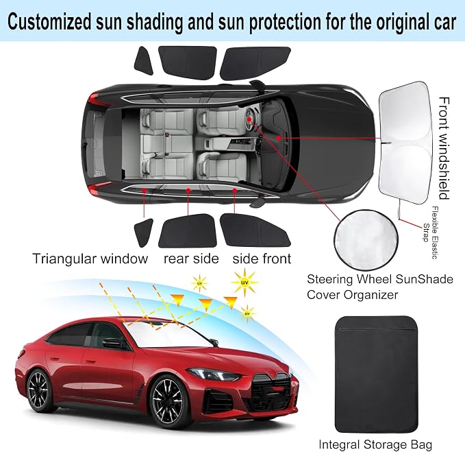 TINGLU Window Shades for BMW i4 M50 2022-2025 Accessories Car Side Full Windows Rear Triangular Windshield Sun Shade Sun UV Rays & Privacy Protection for Camping 7PCS - Image 3