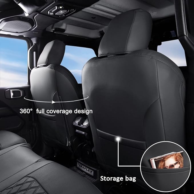 GIANT PANDA Wrangler JL Seat Covers Custom Fit for Jeep Wrangler,Premium Waterproof Faux Leather, 2018 2019 2020 2021 2022 2023 2024 2025 2026 JL 4 Door Without Rear Cup Holder Full Set (Black) - Image 4