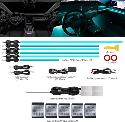 RGB Acrylic Interior Car LED Strip Light with Wireless APP, 10 in 1 with 175 inches 593 LEDs Neon LED Strip Light, 16 Million Colors Dynamic Music Sync Car Ambient Lighting Kits - Image 3