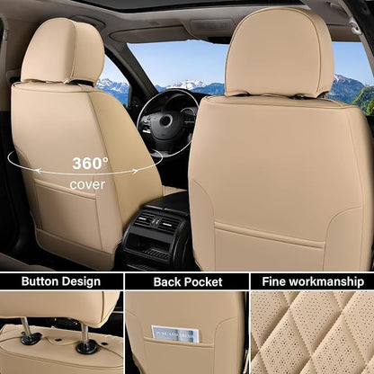 Coverado Car Seat Covers Full Set, 5 Seat Universal Seat Cover for Cars, Luxury Faux Leather Waterproof Seat Covers, Front and Back Car Seat Protector, Auto Seat Covers Fit for Most Vehicles, Beige - Image 3