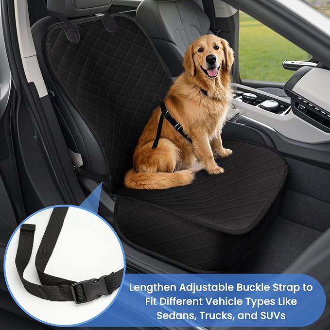 ELONGRIVER Dog Car Seat Covers, Waterproof Front Seat Cover | Scratch-Proof, Nonslip Pet Passenger Seat Cover Protector, Universal Fit for Cars Trucks SUVs, Standard Size 1 Pack, Black - Image 2