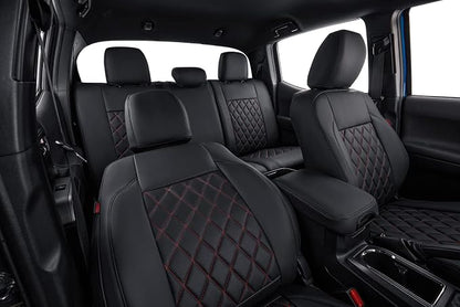Custom Front Seat Covers Compatible with Select Toyota Tacoma Double Cab 2016 2017 2018 2019 2020 2021 2022 2023 Models - Leatherette (Red/Black,Full Set) - Image 6
