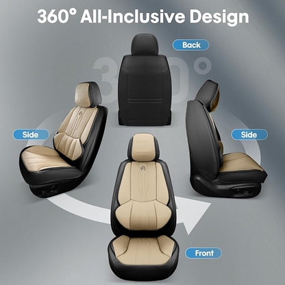 Car Seat Covers Custom Fit for Ford F150 2009-2026,Faux Leather Seat Cover Set for 2017-2026 F250 F350 F450, Accomodating Regular Cab Super Cab Super Crew Pickup Truck Cushions(BeigeBlack,Front Seat) - Image 7