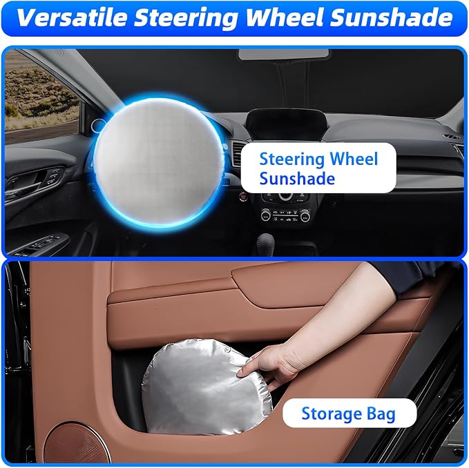 Windshield Sun Shade for Toyota Highlander 2020-2026 Front Window | Windshield Sunshield, Foldable Automatic Car Sunshade with Steering Wheel Cover, UV Protection Keeps Car Cooler - Image 4