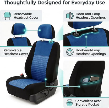 FH Group Universal Car Seat Covers Front Set for SUV Truck Sedan Vans | 3D Textured Breathable Fabric Seat Cover Set Protector with Airbag Compatible Interior Upgrade - Blue - Image 5