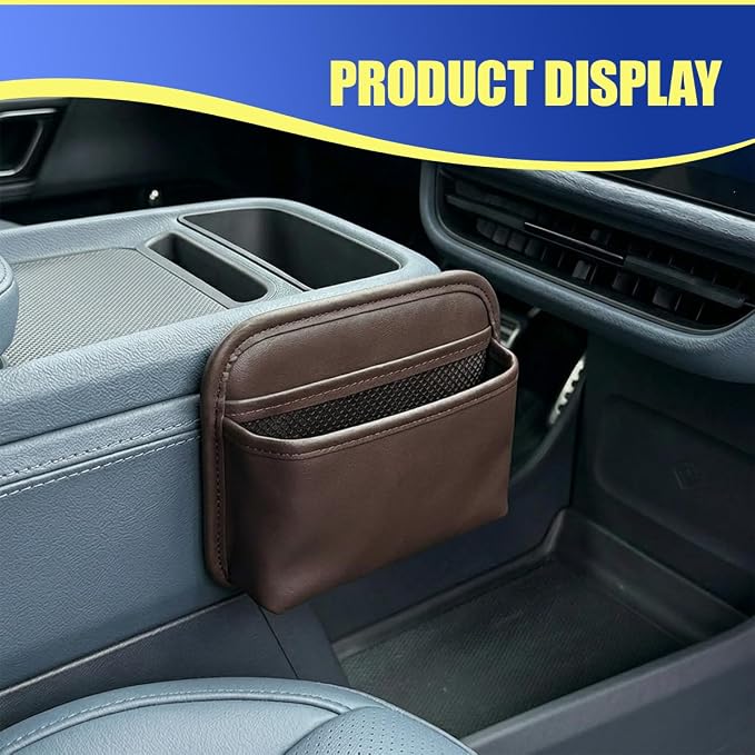 Car Seat Side Storage Bag, PU Leather Automotive Console Seat Gap Filler Organizer, Multifunctional Mini Vehicle Door Side Pouch for Phones, Keys, Wallets, Sunglasses (Coffee) - Image 6