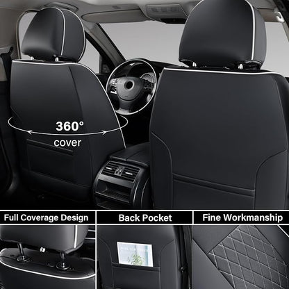 Coverado Tacoma Seat Covers Full Set, Faux Leather Seat Covers Custom Fit for 2005-2015 Toyota Tacoma Double/Crew Cab Base Prerunner SR5 Limited TRD Sport Interior Covers (White Line) - Image 2