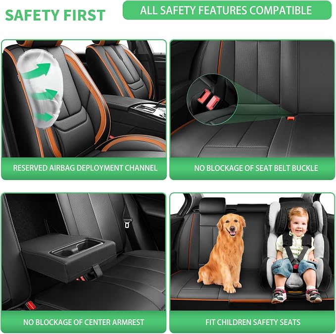 Fit Ariya Car Seat Covers for Nissan Ariya 2023 2024 2025 2026 -Upgraded Premium Waterproof & Breathable Leather,Airbag Compatible,All-Weather Seat Cushion Protector,2 Front/Black-Brown - Image 5