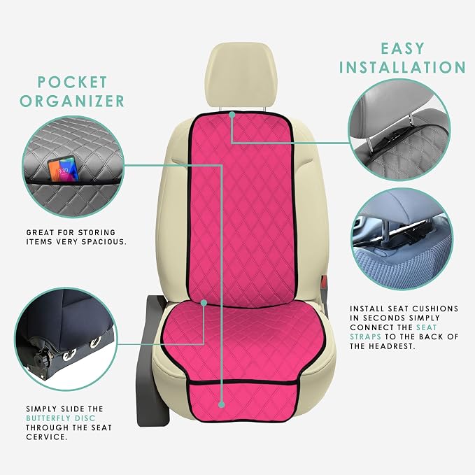 FH Group Car Seat Cushion – Neosupreme Single Front Seat Cover with Front Pockets, Airbag Compatible, Universal Fit Car Seat Cushion for Driver or Passenger Seat, SUV, Truck, Sedan & Van – Pink - Image 4