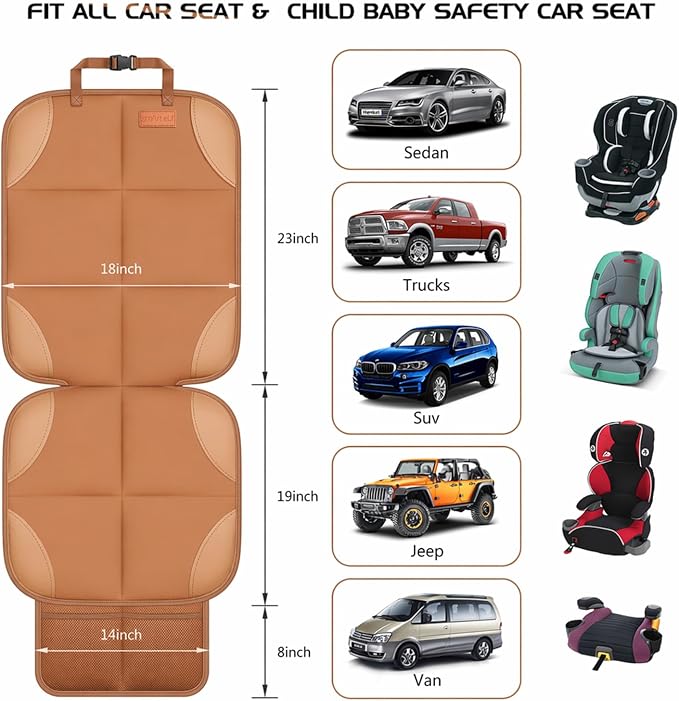 SMART ELF Car Seat Protector 2-Pack, Thick Padding Cushion (Dark Brown) | Baby and Pets for Child Car Seat with Thicily Padded and Non-Slip Backing Mesh Pockets, Universal Size - Sedan SUV Truck - Image 2