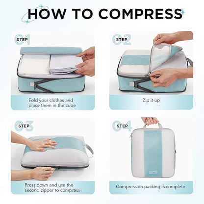 OlarHike 10 Set Compression Packing Cubes for Travel Essentials,Compressible Expandable Space Saver Bags for Organizing Clothes,Luggage Suitcase Garment Bags with Over 1000 pcs Mesh Holes(Blue Gray) - Image 3