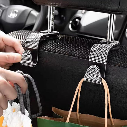 OSIFIT 2PCS Car Seat Hooks - Bling Rhinestone Headrest Hooks with Universal Design - Perfect for Holding Handbags, Clothes, Purses, and Water Bottles - Black - Image 6