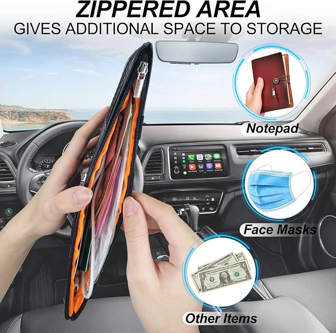 Keedolla 2Pcs Car Sun Visor Organizer with Zipper Pocket, Car Truck Visor Storage Pouch Holder Travel Auto Document Holder for Mobile Phone, Sunglasses, Card - Gray - Image 4