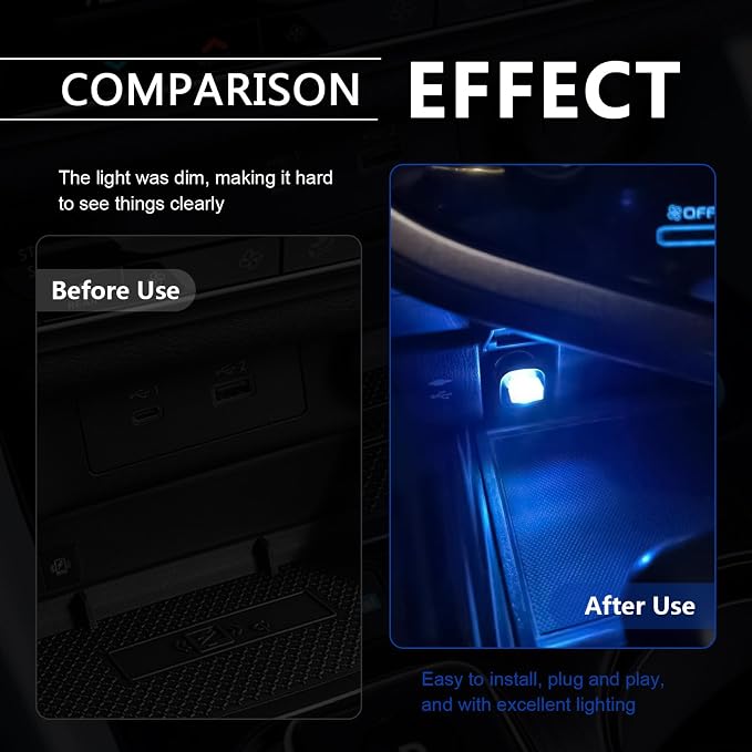 4 PCS USB LED Car Interior Ambient Lighting Kit, Portable Plug-in Atmosphere Lamp Decor Night Light, Universal Vehicle Interior Accessories for Most Cars (Blue) - Image 5