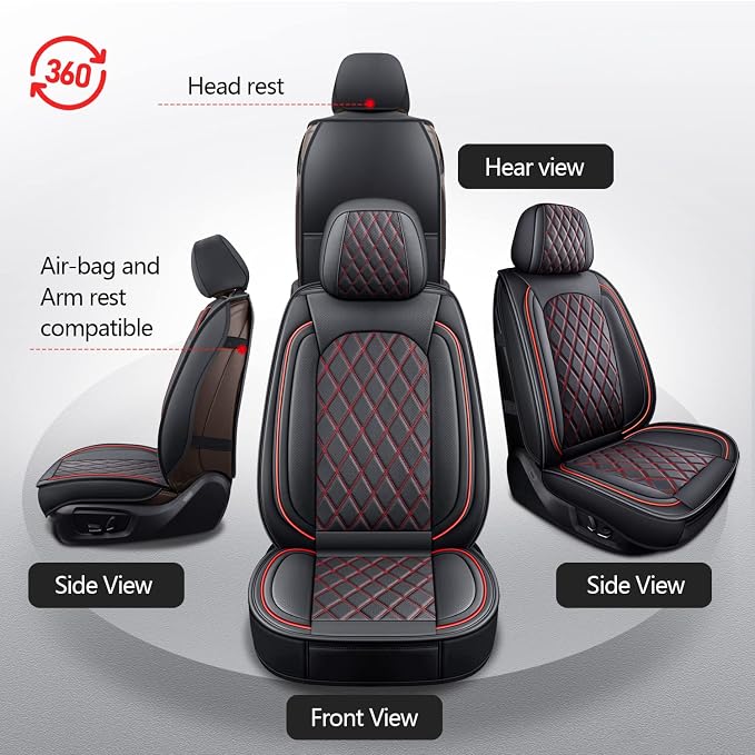 Front Ram Seat Cover Fit 2009-2026 RAM 1500/2500/3500 Crew Quad Cab | Leather Ram Seat Cover,Waterproof Truck Seat Covers,Red Car Seat Cover,Car Seat Protector,Front Seat Covers For Ram - Image 4
