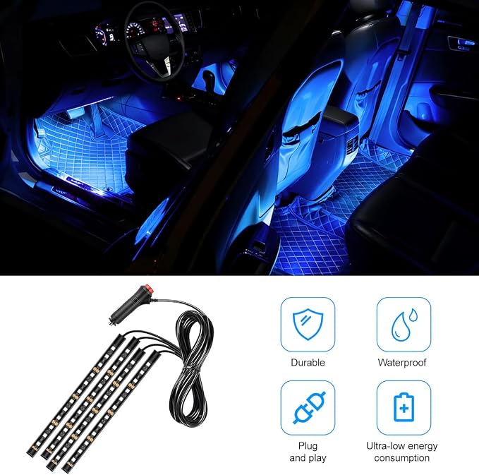 Car LED Strip Light, 12V 48 LED Vehicle Under Dash Neon Ambient Night Decor Lamp with Cigarette Lighter Plug, Automotive Interior Lighting Accessories, Universal for SUV Truck Sedan (Blue) - Image 5