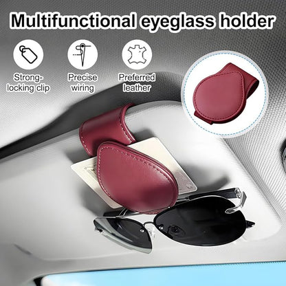 Sunglasses Holder for Car Visor, Magnetic Leather Sun Visor Eyeglasses Hanger & Ticket Card Clip, for Most Cars - Image 4