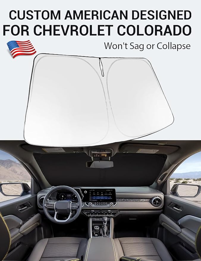 Proadsy Custom Fit Car Windshield Sun Shade for 2023-2026 Chevy Colorado | 240T Heat Shield, Drops Temp 54°F, Blocks 99% UV, Prevents Dashboard Cracking, Summer Parking & Beach Trips, Easy Twist-Fold - Image 2