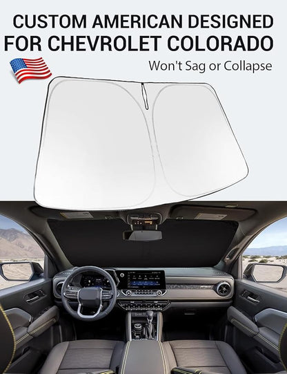 Proadsy Custom Fit Car Windshield Sun Shade for 2023-2026 Chevy Colorado | 240T Heat Shield, Drops Temp 54°F, Blocks 99% UV, Prevents Dashboard Cracking, Summer Parking & Beach Trips, Easy Twist-Fold - Image 2