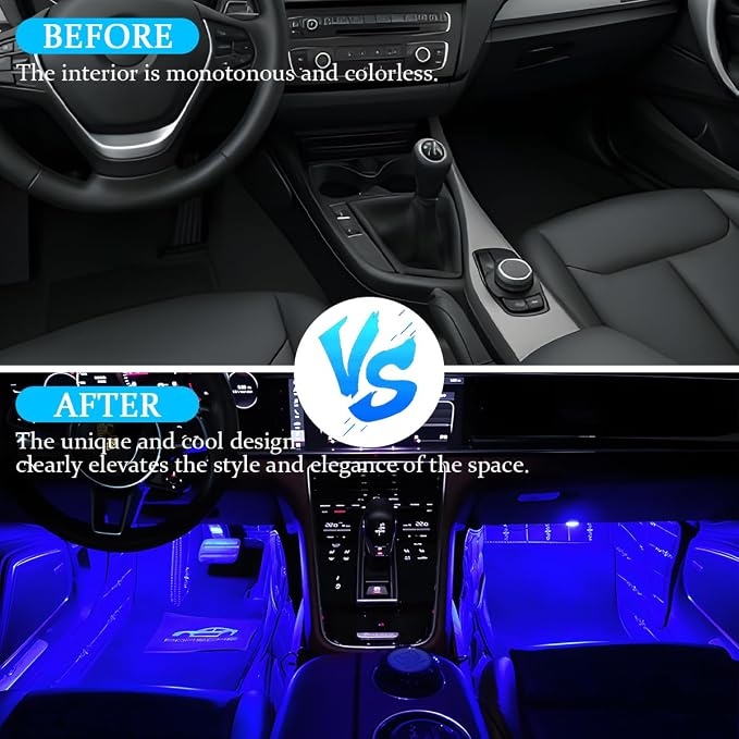 Car Interior LED Lights, 4 in 1 Bright Vehicle Ambient Neon Light Kit with DC 5V USB Port, Automotive Under Dash Decoration Night Lamp, Universal for RV, Truck, Sedan (Blue) - Image 5