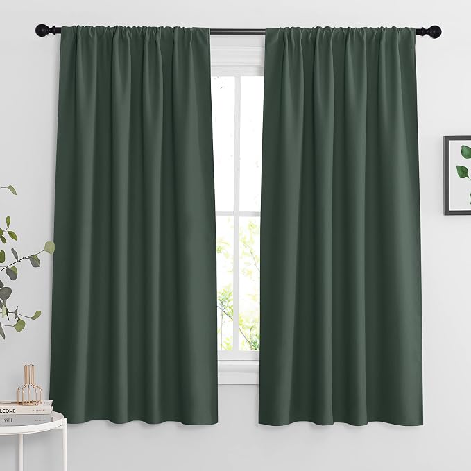 RYB HOME Blackout Curtains for Bedroom Living Room Nursery 63 inches Long | Thermal Insulated, Privacy Protection, Rod Pocket, Drapes for Office Home Theater, W42 x L63, Dark Green, 2 Panels by RYBHOME