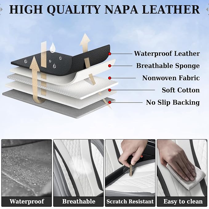 Coverado Rear Seat Covers, White Car Seat Cover, Back Seat Cover, 3-Pieces Luxury Car Seat Cushion, Leather Seat Cover Seat Protector Universal Fit Most Cars - Image 4