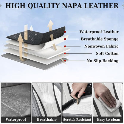 Coverado Rear Seat Covers, White Car Seat Cover, Back Seat Cover, 3-Pieces Luxury Car Seat Cushion, Leather Seat Cover Seat Protector Universal Fit Most Cars - Image 4