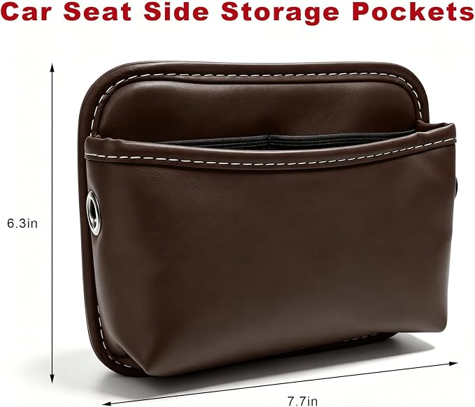 Car Seat Side Storage Pocket, Waterproof Leather Console Side Storage Bag with Card Holder, Multifunctional Phone & Sunglasses Pocket Bag for Car Door Seat Console (Brown) - Image 2