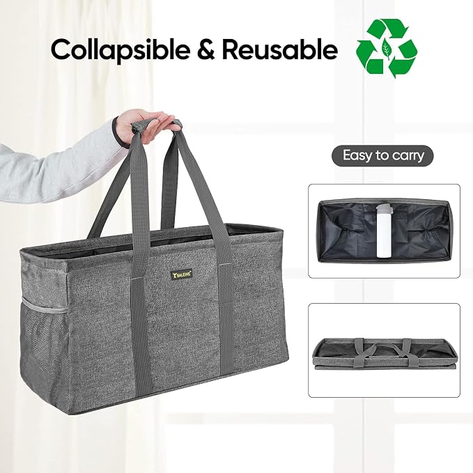 BALEINE Extra Large Utility Tote Bag with Wire Frame for Storage (Gray, 22''x12''x10'') - Image 7