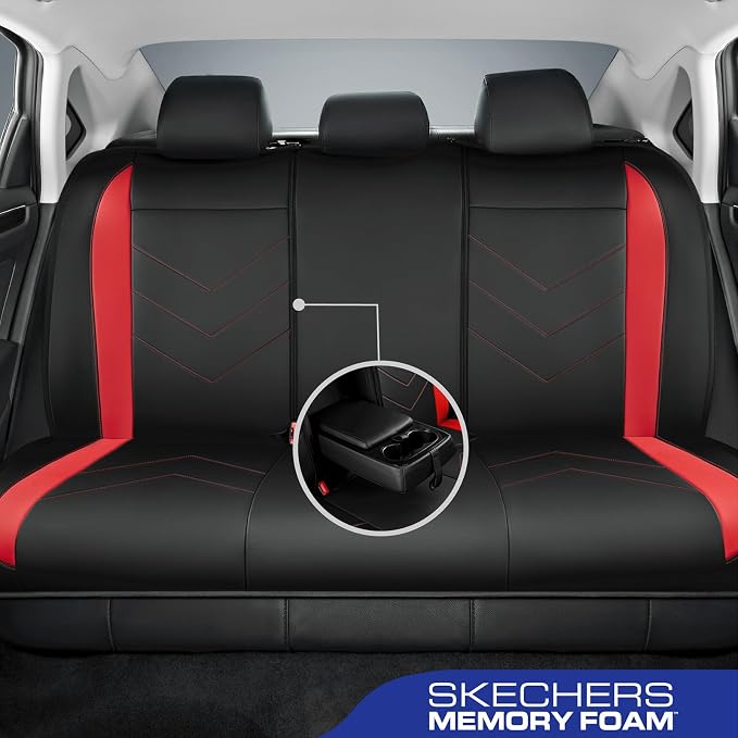 Skechers Car Seat Covers,Luxury Faux Leather Seat Covers,Waterproof Anti Slip Car Seat ProtectorFull Set,Car Accessories Airbag Universal Fit for Most Cars,Vans,Trucks,SUV,Red - Image 3