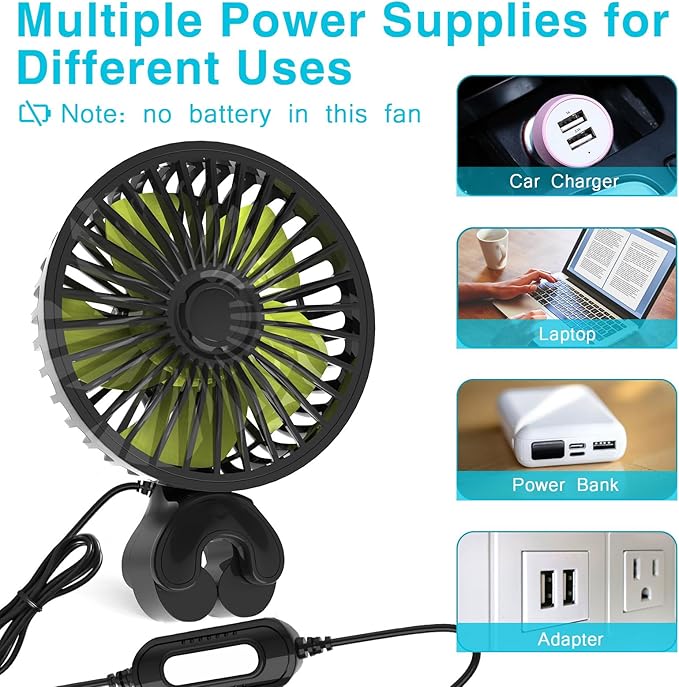 Dealswin USB Car Seat Fans for Backseat: Protable Car Cooling Fan for Car Rear Seat Baby Kids, 3 Speeds and 360 Degree Rotatable Car Rear Seat Headrest Fan for Sedan, SUV, RV, Van Strong Wind - Image 6