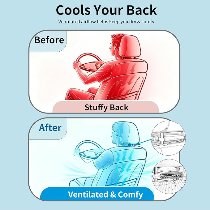 Cars seat fan with battery.with seat back cooling airflow for drivers | 3-speed quiet rear seat fan for passengers infants, children, dogs. bladeless safety design, fit for SUV Truck Van RV - Image 2
