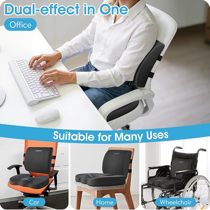 CushZone X-Large Seat Cushion and Lumbar Support Pillow for Office, Grey | Thick Memory Foam for Sciatica Pain Relief & Posture Correction, Non-Slip Chair Cushions for Car, Wheelchair and Travel - Image 5