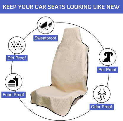 INFANZIA 1Pcs Waterproof Sweat Towel Car Seat Cover Beige, Non-Slip | Premium Bucket Carseat Protector for Trucks SUV Jeep, Universal for Post Gym Workout, Running, Swimming, Beach - Image 6