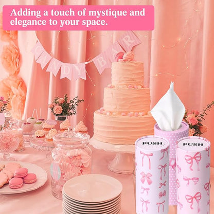 Outus 12 Pcs Bow Car Tissues Cylinder Holder with 3 Ply Facial Tissue Bulk Pink Bow Ribbon Round Tissue Holder Travel Tissues Boxes Container for Car Cup Wedding Birthday Party - Image 5