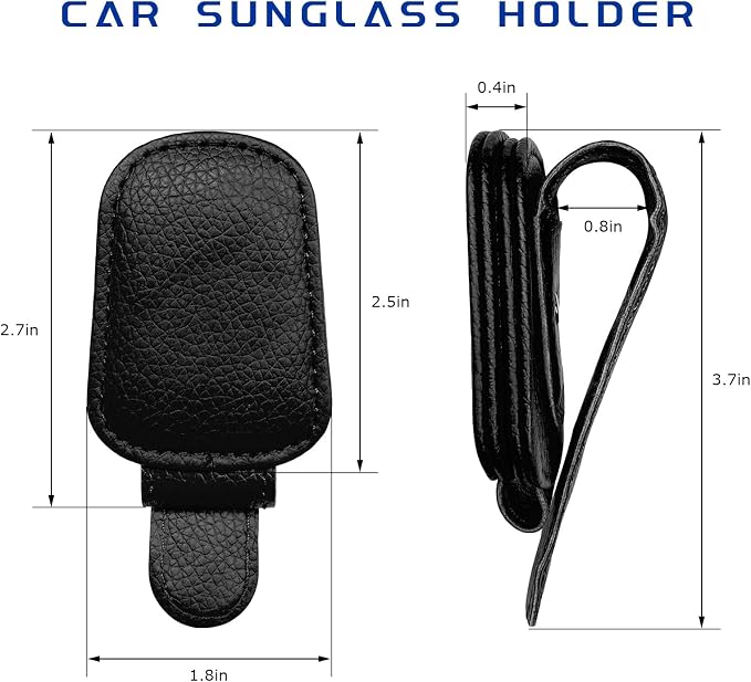 Sunglass Holder for Car, Magnetic Leather Glasses Holder Auto Ticket Card Clip, Sun Visor Eyeglass Hanger Interior Accessories for Sedan Truck SUV, Car Accessories (Black) - Image 2