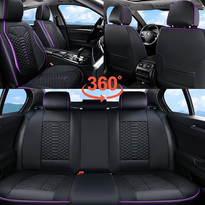 Coverado Leather Seat Covers, Car Seat Covers Full Set, Nappa Leather Seat Covers for Cars, Car Seat Protectors Waterproof, 5 Seats Black&Purple Automotive Seat Covers Fit for Most Cars Trucks - Image 6
