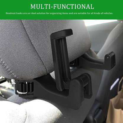 2PCS Car Headrest Hidden Hook, Purse Hook for Car, 2 in 1 Vehicle Back Seat Headrest Mobile Phone Holder, 360° Rotating Backseat Organizer for Handbag Clothes Grocery Fit Vehicles (Black) - Image 2