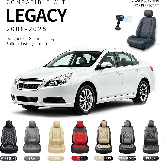 for Subaru Legacy 2008-2026 Car Seat Covers, Front Pair, Black | Luxury Full Coverage Leather Seat Protectors, Waterproof Breathable, Non-Slip, Easy to Install, Airbag Compatible, All-Season - Image 3