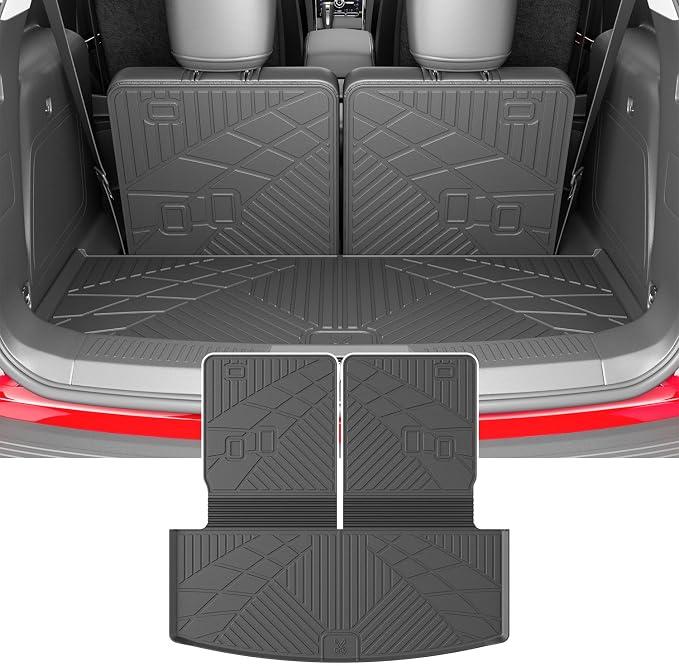 powoq 6&7 Seats Cargo Mat Trunk Mat Compatible with 2020-2026 Ford Explorer | Cargo Liner with Back Seat Protector TPE Replacement for 2020-2026 Ford Explorer Accessories (Trunk Mat with Backrest Mats) by powoq