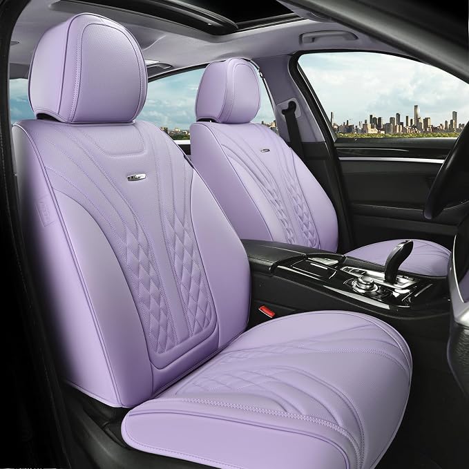 Coverado Car Seat Covers Full Set, 5 Seats Front Seat Cover and Back Seat Covers for Cars, Automotive Seat Covers Leather Waterproof Seat Covers, Purple Car Seat Protectors Universal for Cars - Image 2